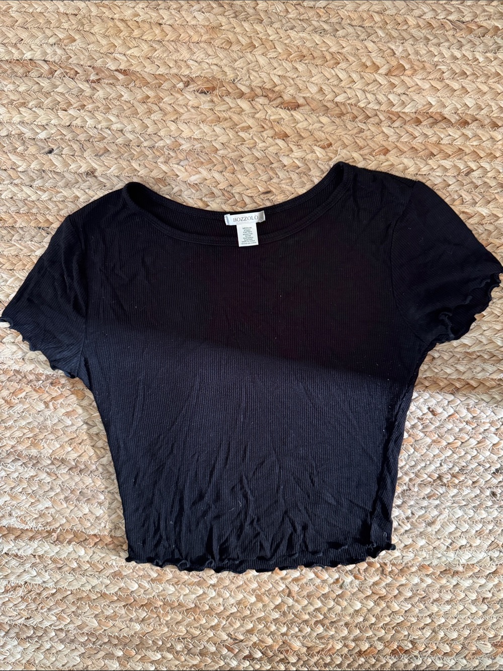Bozzolo Black Ribbed Lettuce-Edge Crop Top